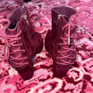 Women's Burgundy Lace-Up Ankle Boots